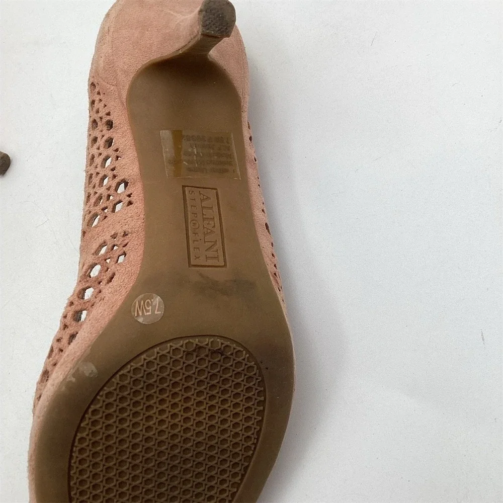 Alfani Womens Nude Beige Pointed Toe Kitten Heel Pumps Laser Cut Slip On